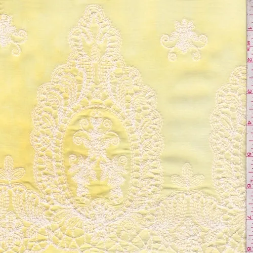 2 YD PC-Yellow/Ivory Embroidered Medallion Rayon Challis Fabric