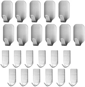 23 Pieces Stainless Steel Waterproof Self Adhesive Dual Wall Hooks for Bathroom, Bedroom and Kitchen