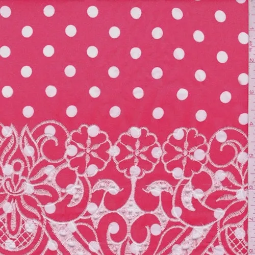 3 YD PC-Bright Red/White Dot Embroidered Floral Rayon Challis Fabric