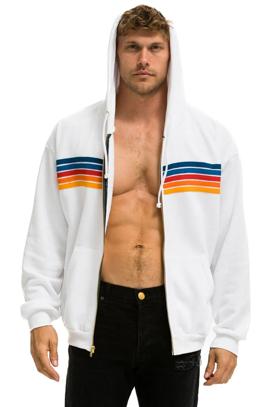 5 STRIPE RELAXED ZIP HOODIE - WHITE 2