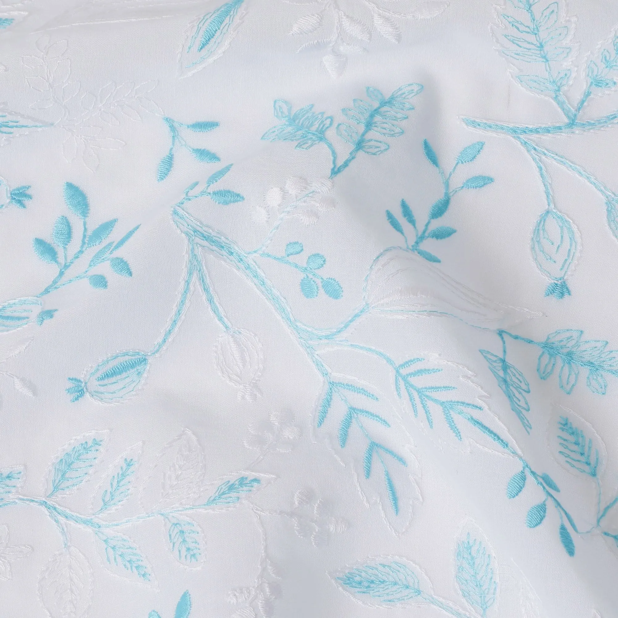 Aqua Whisper Embroidered Cotton Voile Fabric, 110cm Wide - Purchase by the Meter from India-D18869