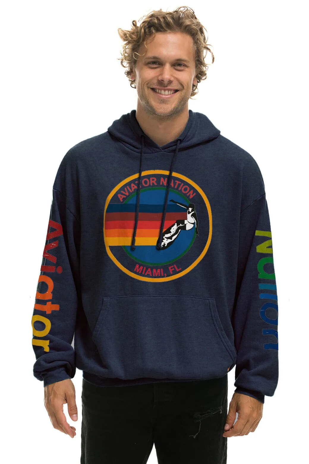 AVIATOR NATION MIAMI RELAXED PULLOVER HOODIE - NAVY