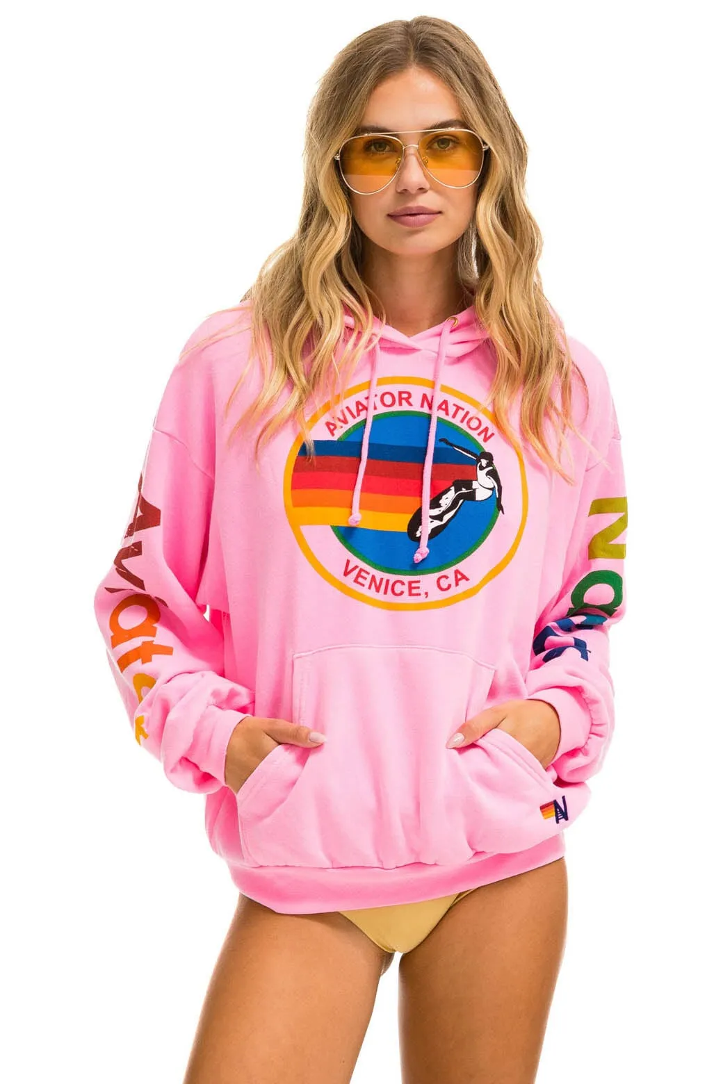 AVIATOR NATION  RELAXED PULLOVER HOODIE - NEON PINK