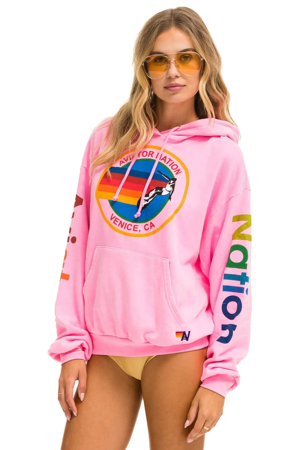 AVIATOR NATION  RELAXED PULLOVER HOODIE - NEON PINK