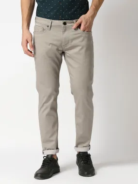 Beige Slim Tapered Cotton Stretch Jeans