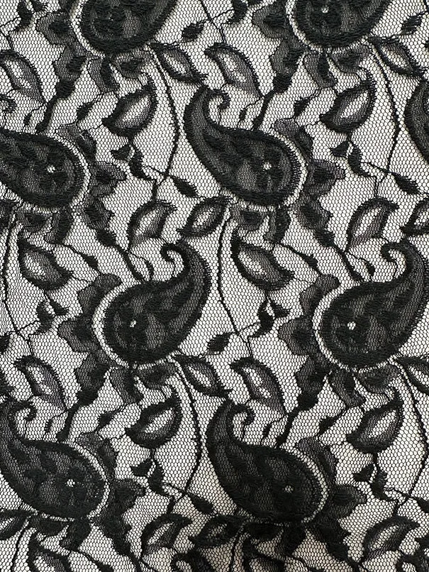 Black Embroidered Paisley Lace Fabric