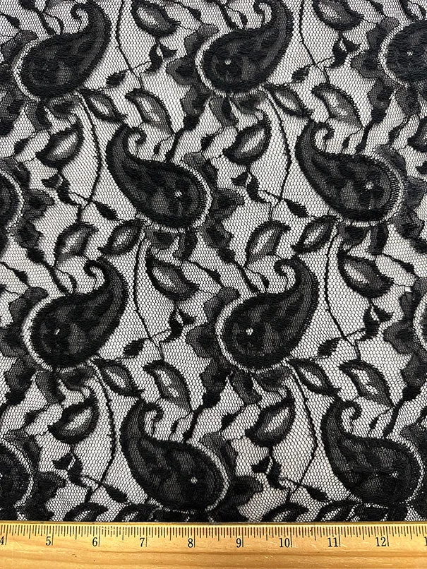 Black Embroidered Paisley Lace Fabric