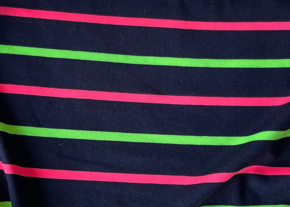 Black, Florescent Pink & Green Striped Viscose Jersey Knit (Made in Italy)