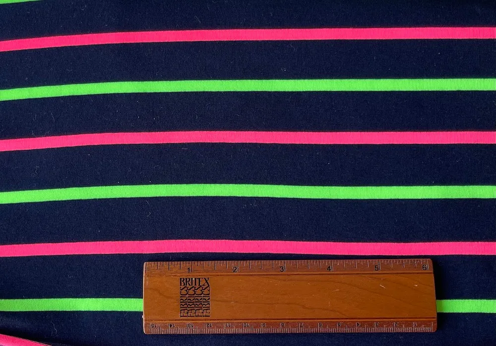 Black, Florescent Pink & Green Striped Viscose Jersey Knit (Made in Italy)