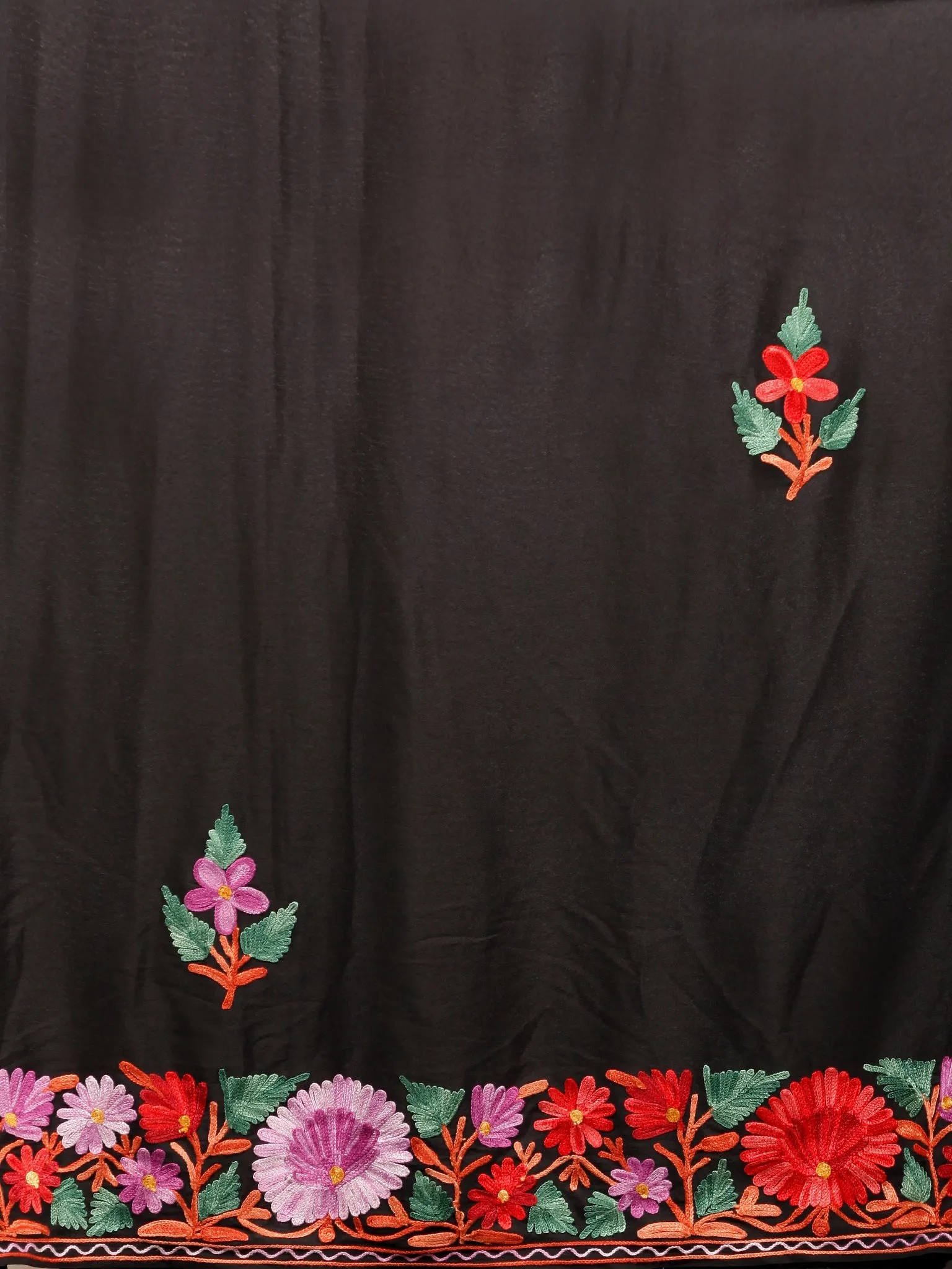 Black Red Lilac Green Aari Embroidered Bhagalpuri Silk Saree From Kashmir  - S031704066