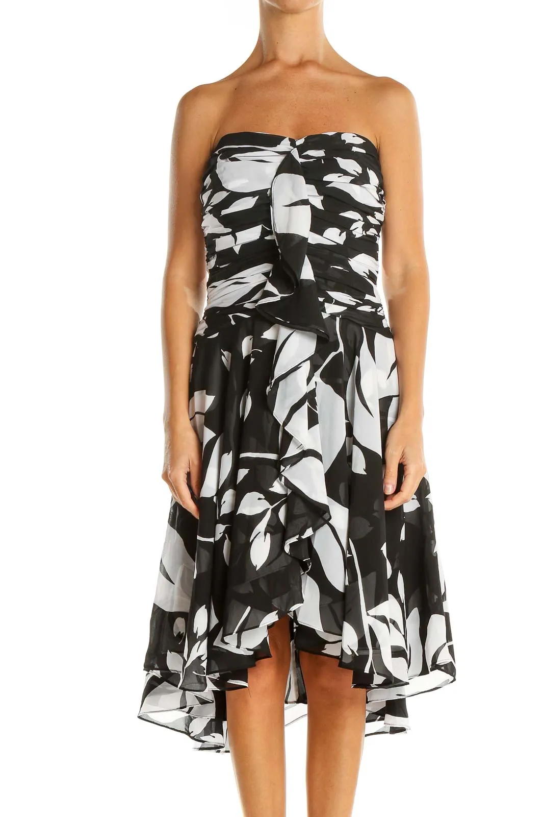 Black White Retro Strapless Dress