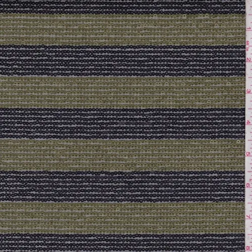 Black/Olive Stripe Sequin Tulle Fabric