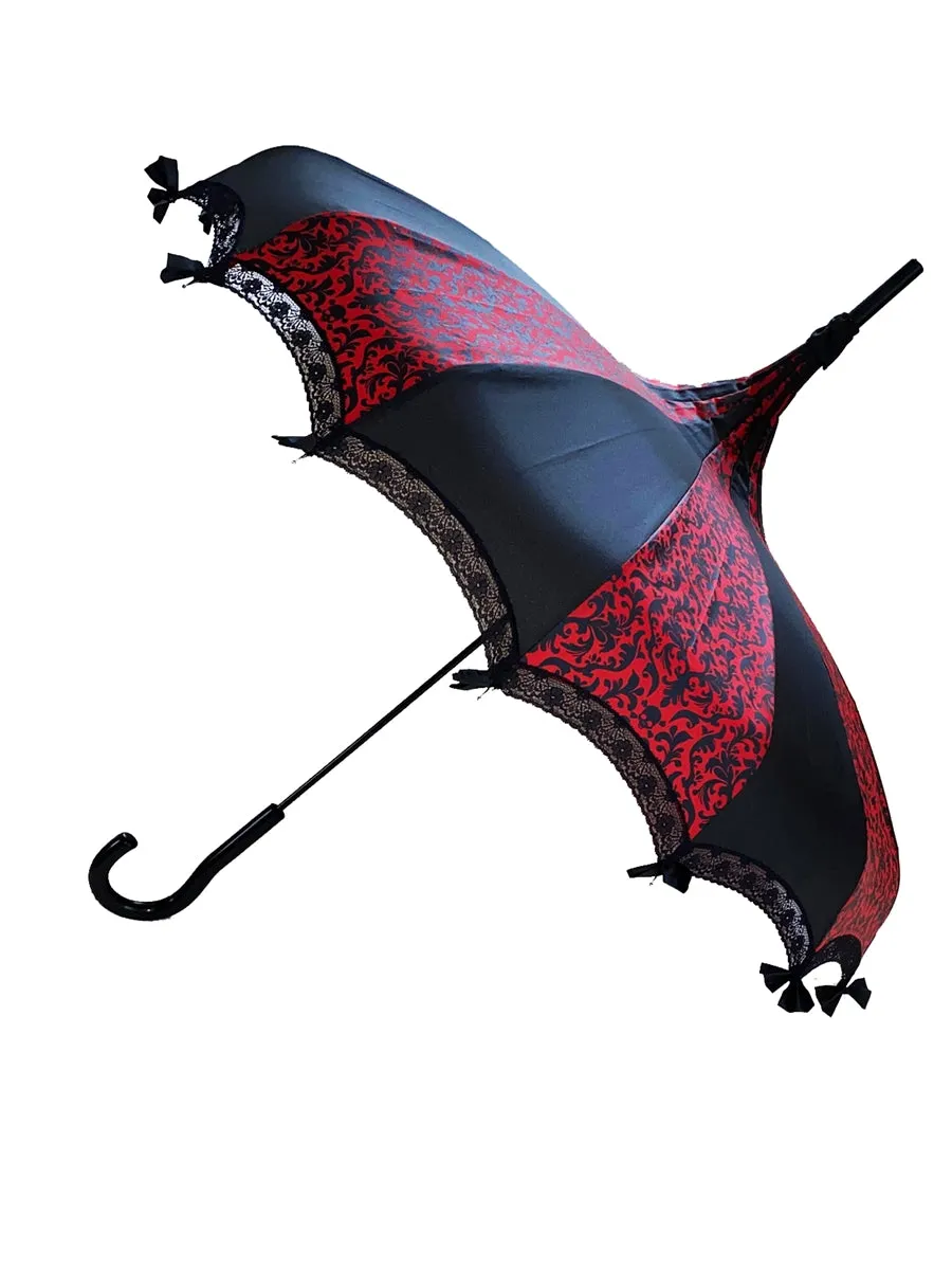 Black/Red Small Skull Damask Carousel Umbrella