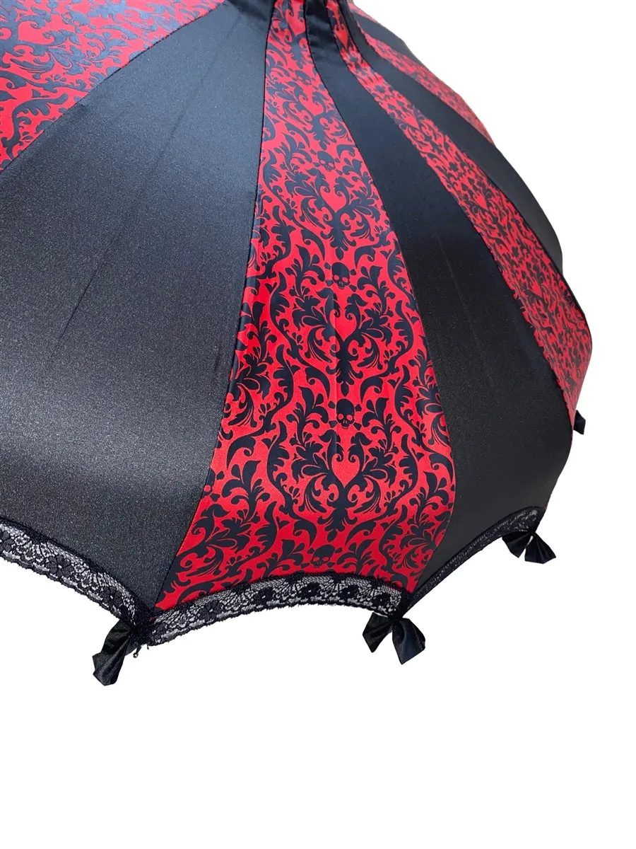 Black/Red Small Skull Damask Carousel Umbrella