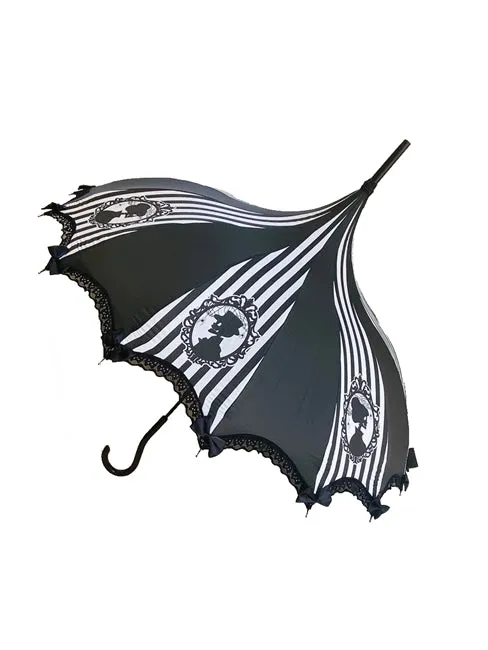 Black/White Striped Skeleton Carousel Umbrella