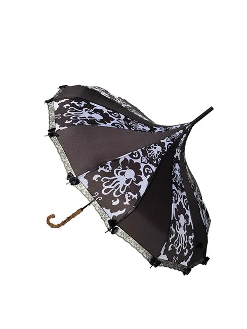 Black/White Tiki Damask Octopus Carousel Umbrella