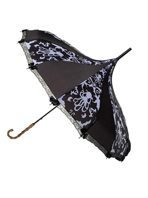 Black/White Tiki Damask Octopus Carousel Umbrella