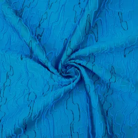 Blue-Black Polyester Abstract Embroidered Jacquard Woven Fabric