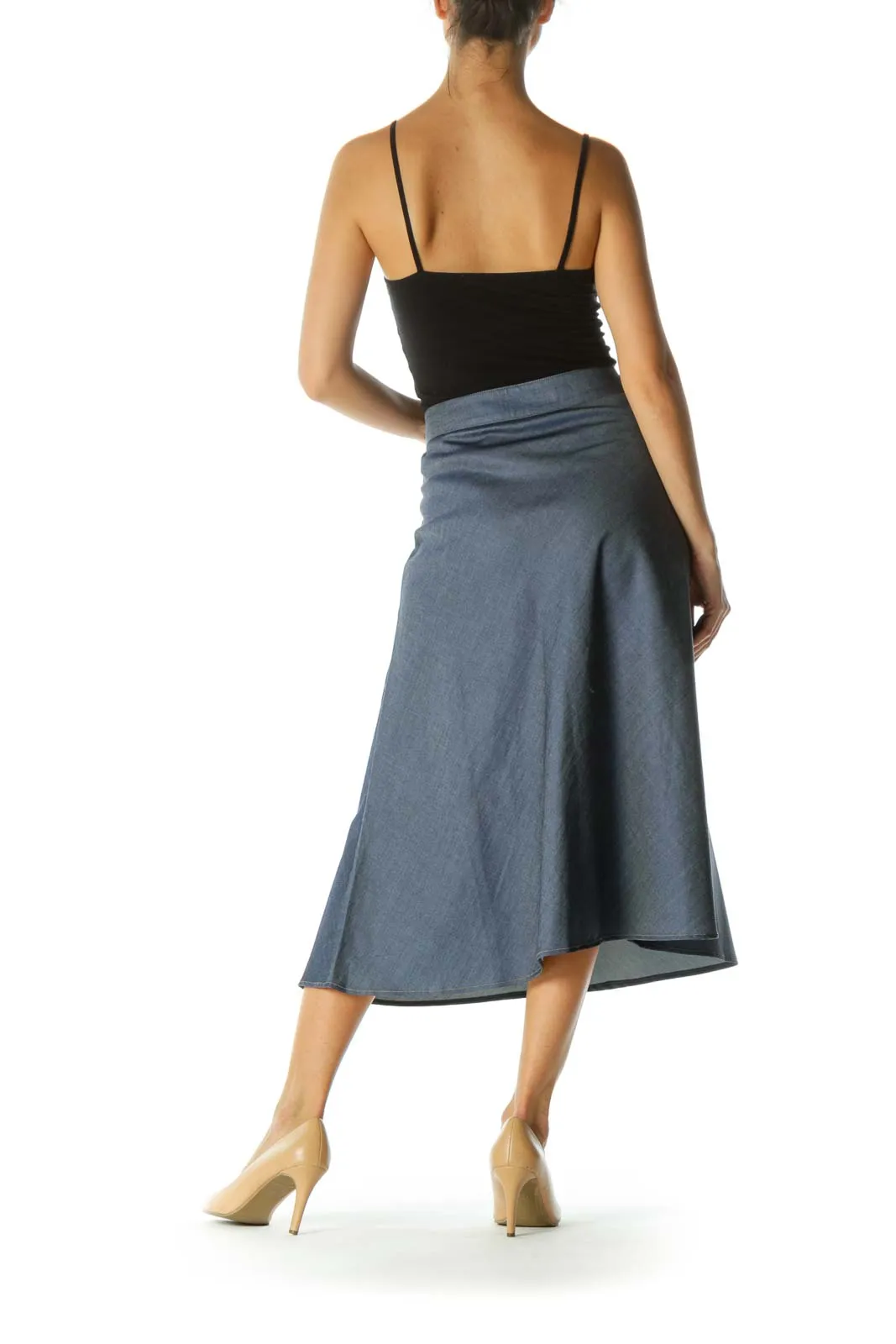 Blue Buttoned Flared Midi Skirt