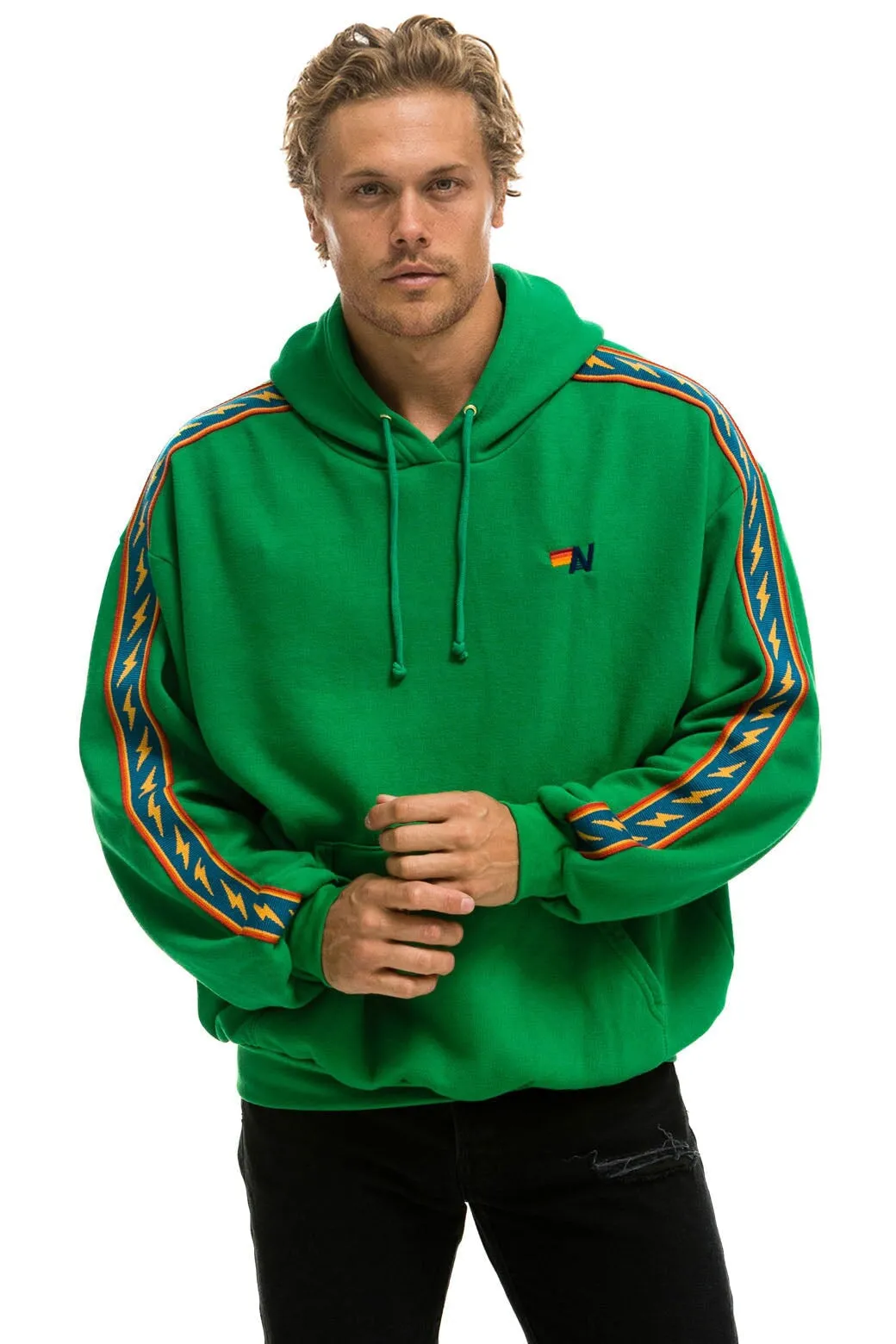 BOLT STRIPE RELAXED PULLOVER HOODIE - KELLY GREEN