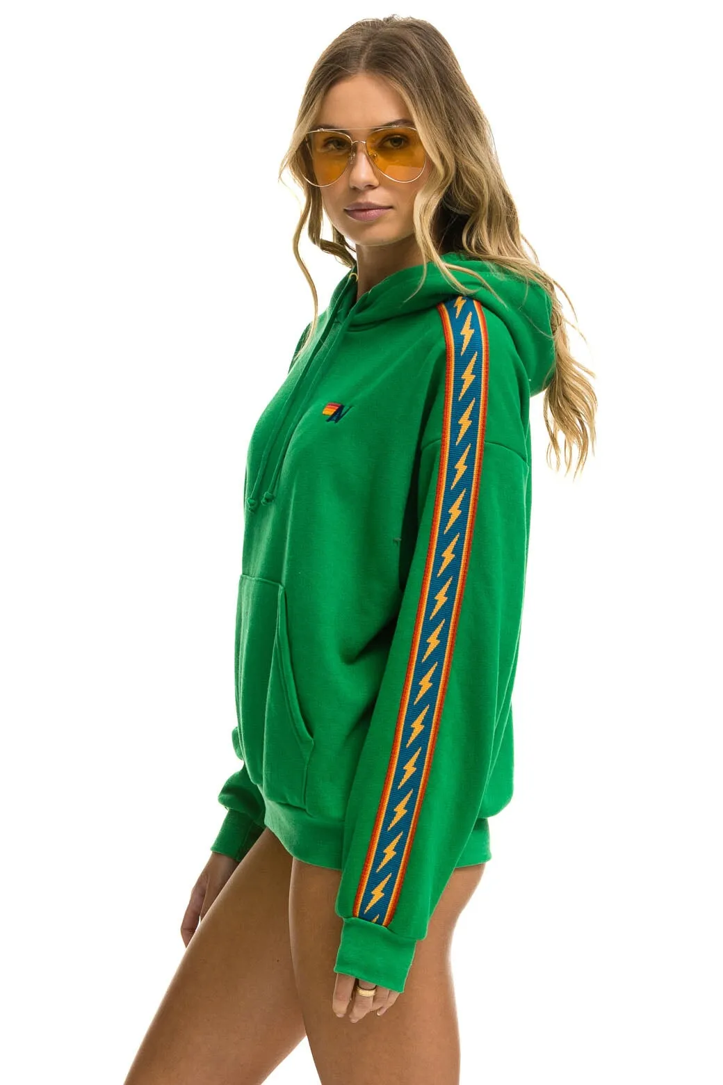 BOLT STRIPE RELAXED PULLOVER HOODIE - KELLY GREEN