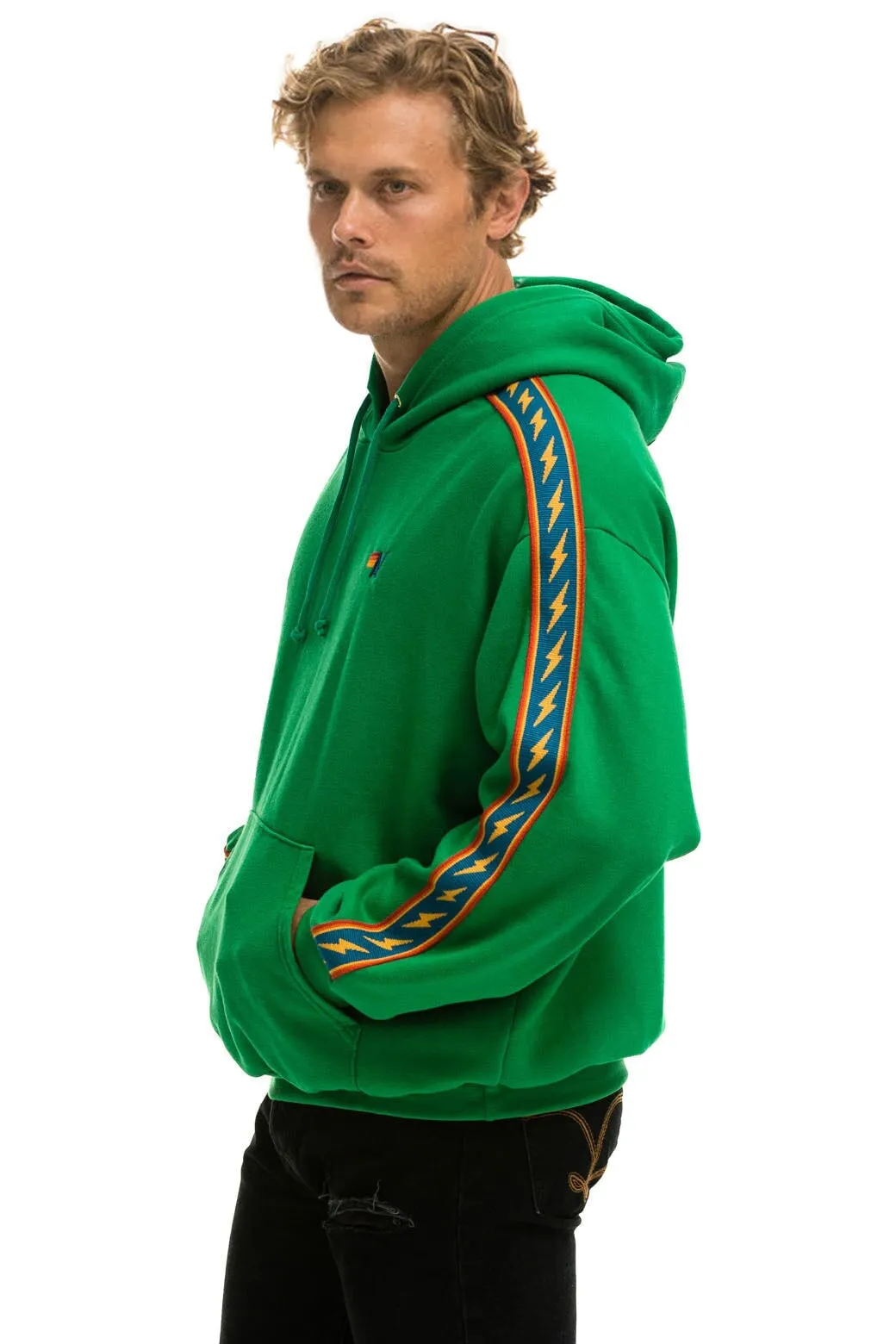 BOLT STRIPE RELAXED PULLOVER HOODIE - KELLY GREEN