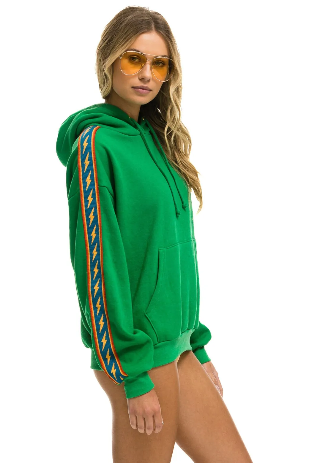 BOLT STRIPE RELAXED PULLOVER HOODIE - KELLY GREEN