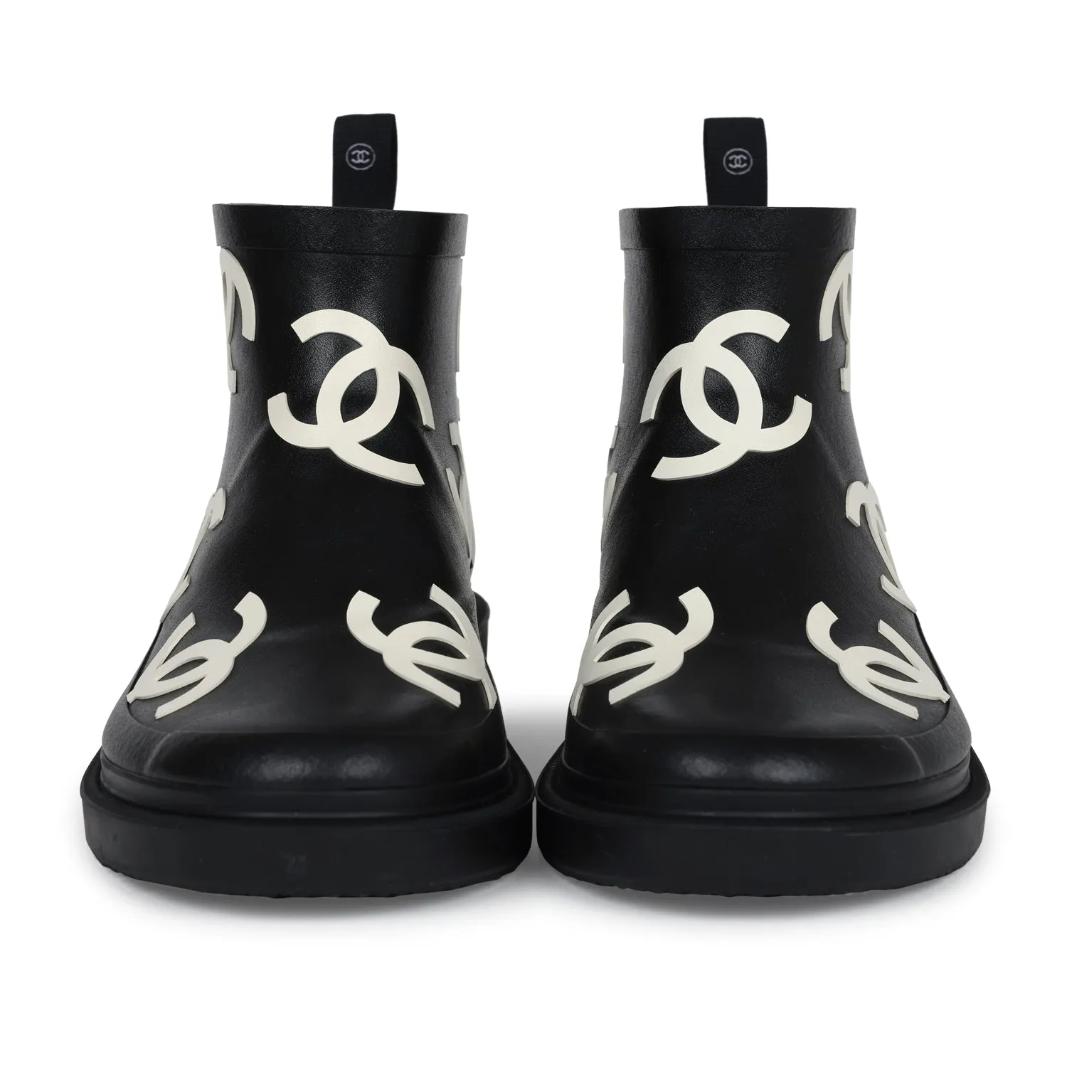 Chanel CC Caoutchouc Rain Boots Black/White Rubber 37 EU