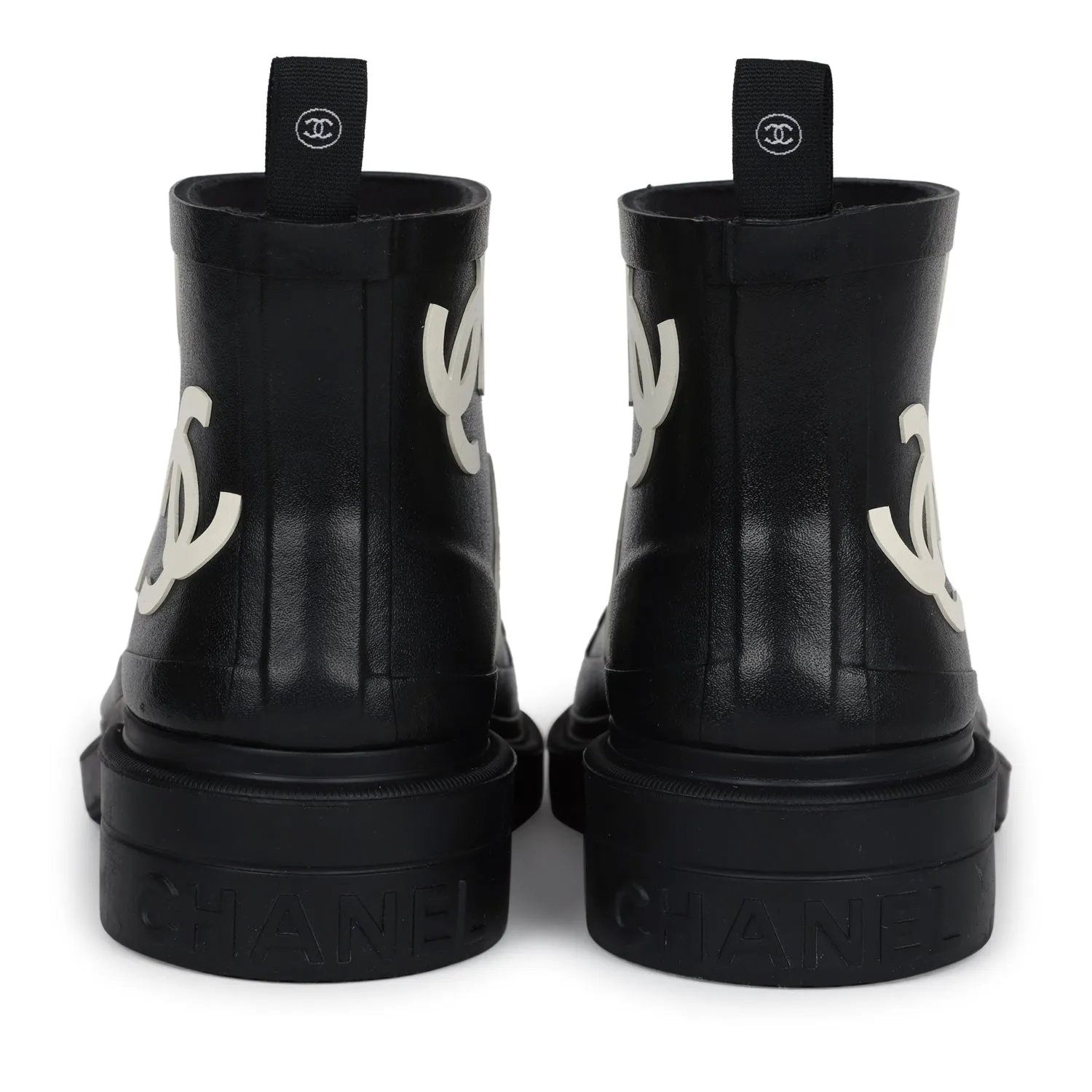 Chanel CC Caoutchouc Rain Boots Black/White Rubber 37 EU