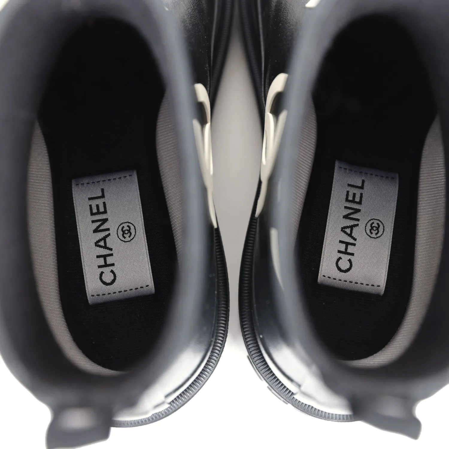 Chanel CC Caoutchouc Rain Boots Black/White Rubber 37 EU