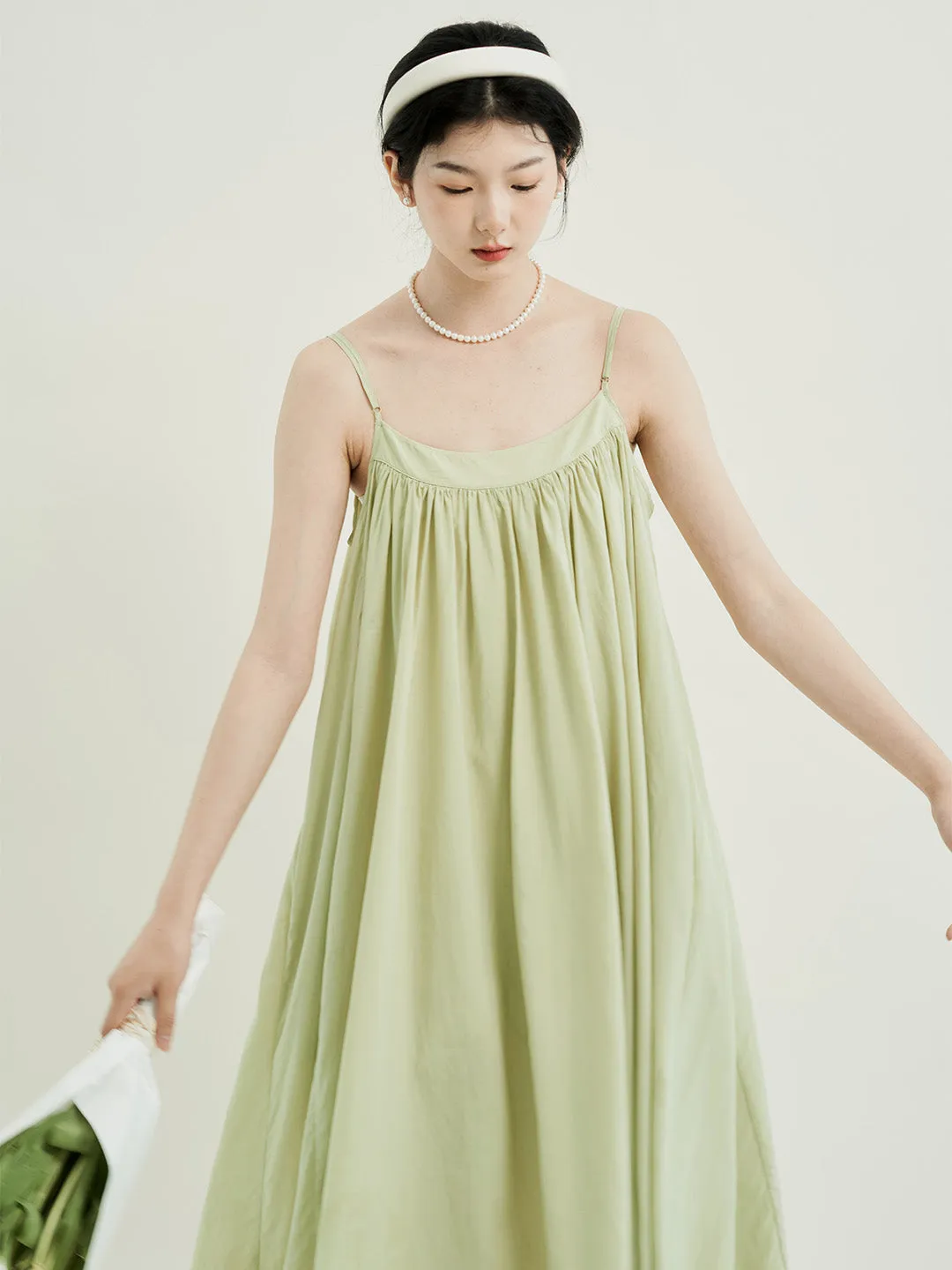 Chowxiaodou Adjustable Style Flared Hem Tencel Camisole Dress