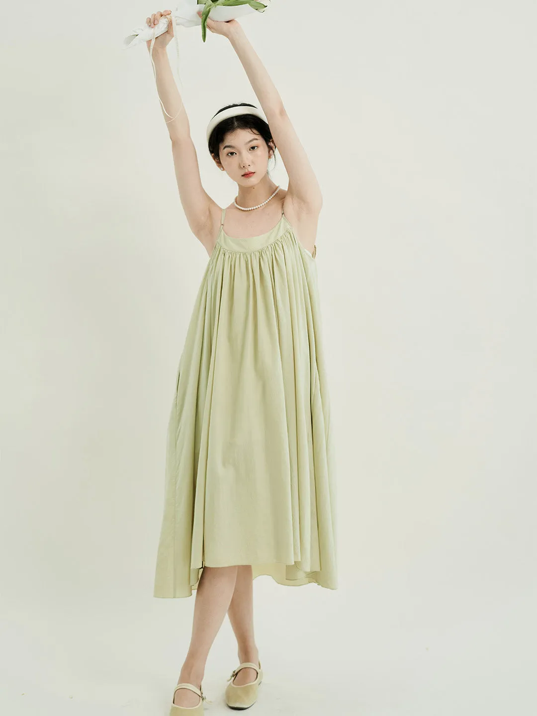 Chowxiaodou Adjustable Style Flared Hem Tencel Camisole Dress