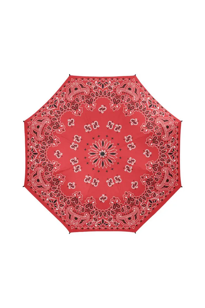 Classic Red Scarf Semi-Automatic Foldable Umbrella