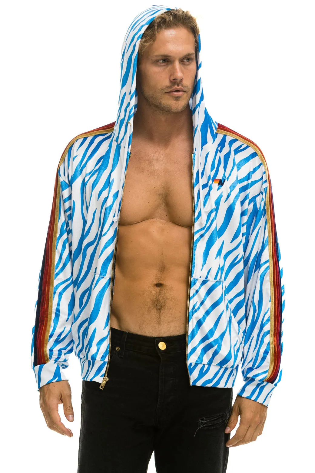 CLASSIC VELVET RELAXED ZIP HOODIE - BLUE TIGER