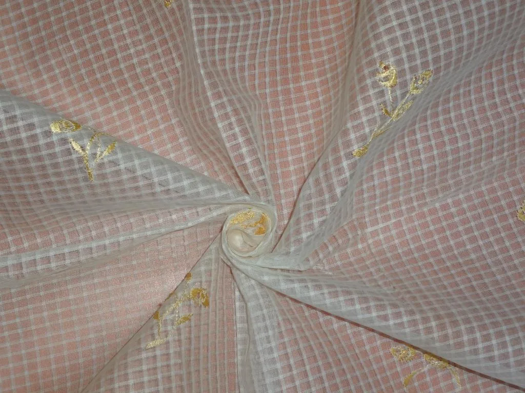 Cotton organdy fabric Ivory with Golden yellow embroidery