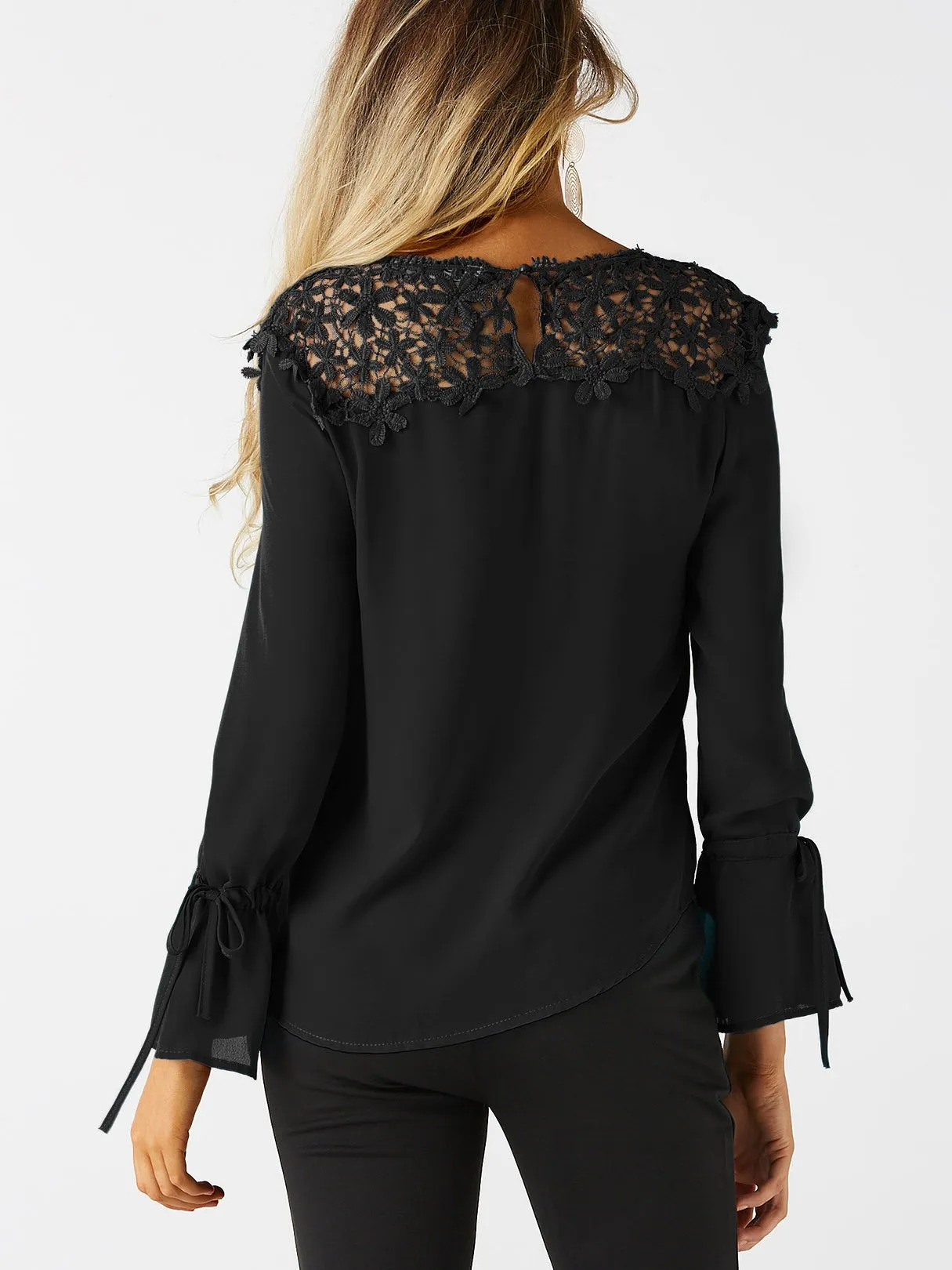 Custom Round Neck Embroidered Lace Long Sleeve Blouses