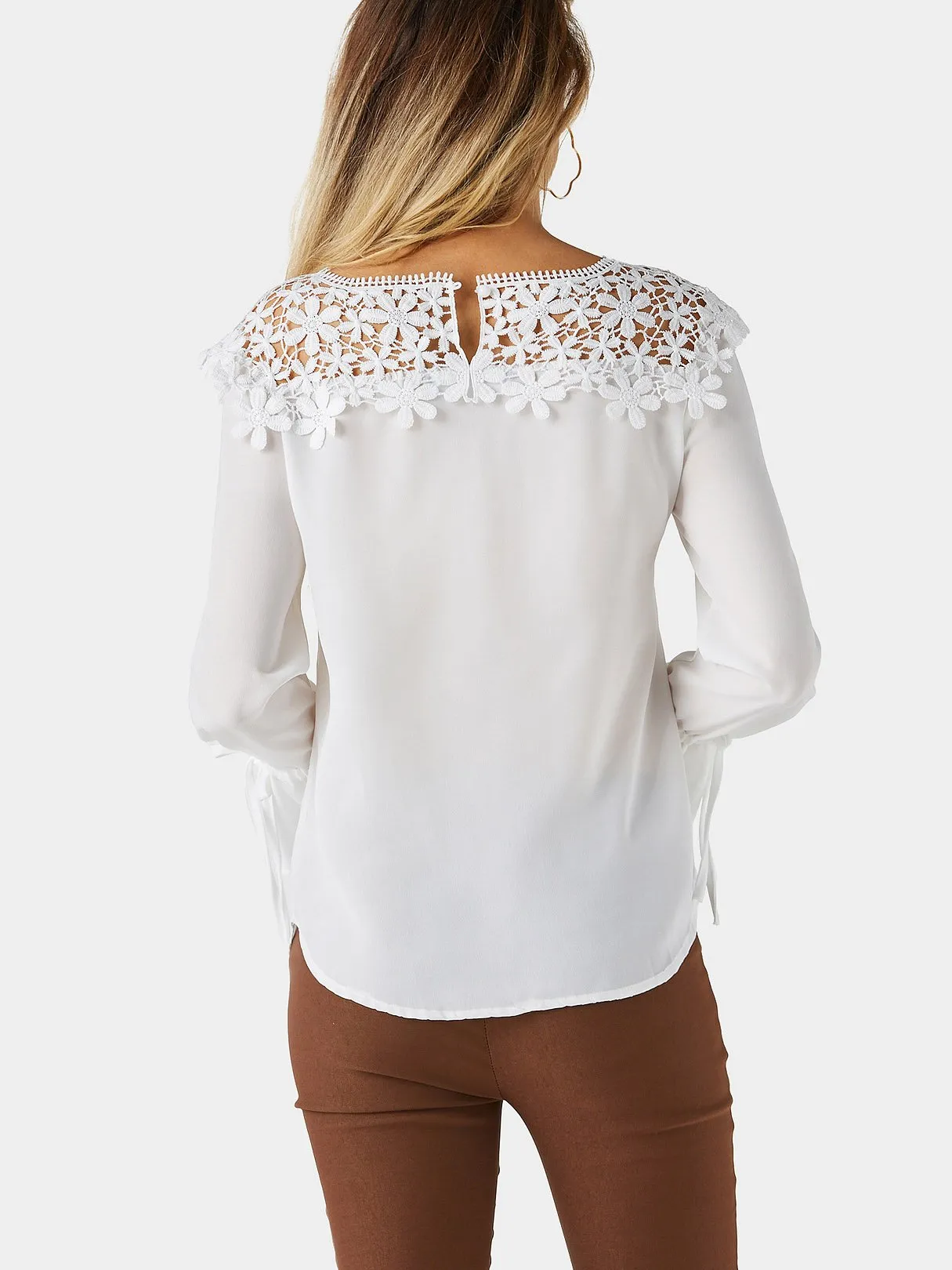 Custom Round Neck Embroidered Lace Long Sleeve Blouses