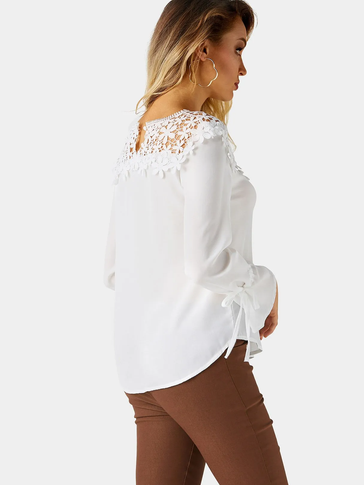 Custom Round Neck Embroidered Lace Long Sleeve Blouses