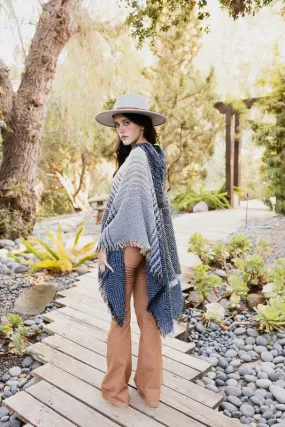 DS Herringbone Tweed Hooded Frayed Edge Poncho