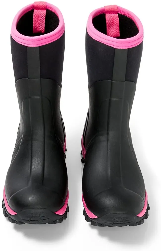 East Rock Women 11 in. Waterproof Outdoor Rubber Boots Black/Fuchsia (6 Sizes)