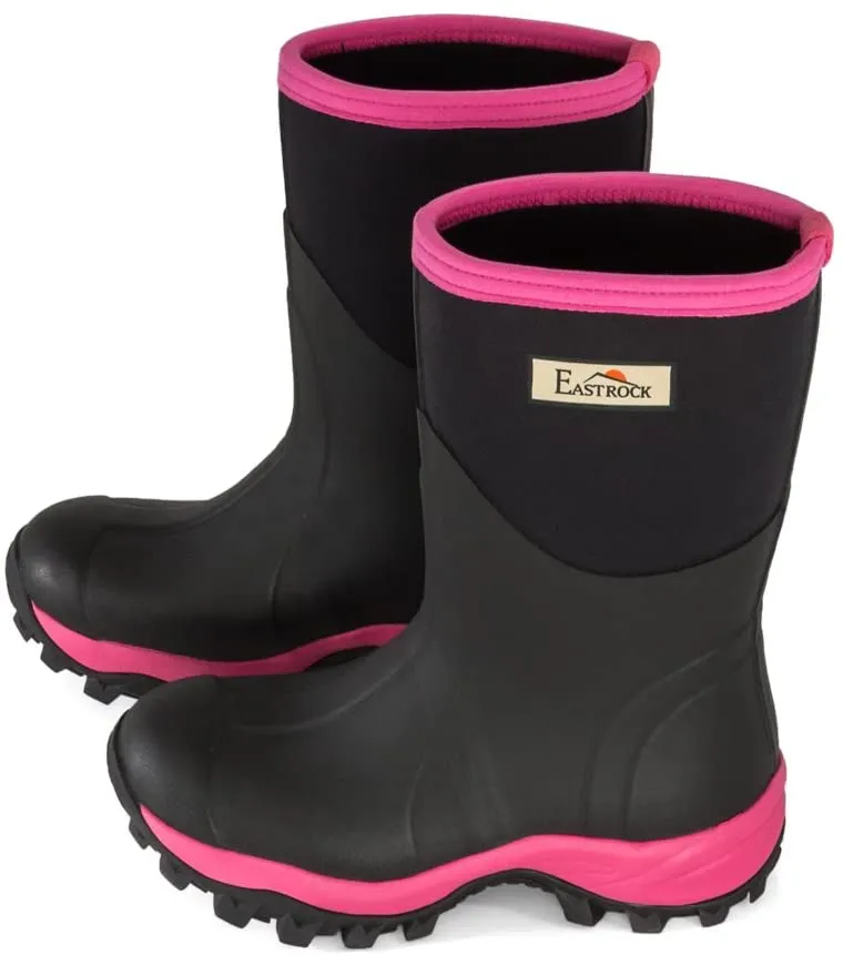 East Rock Women 11 in. Waterproof Outdoor Rubber Boots Black/Fuchsia (6 Sizes)