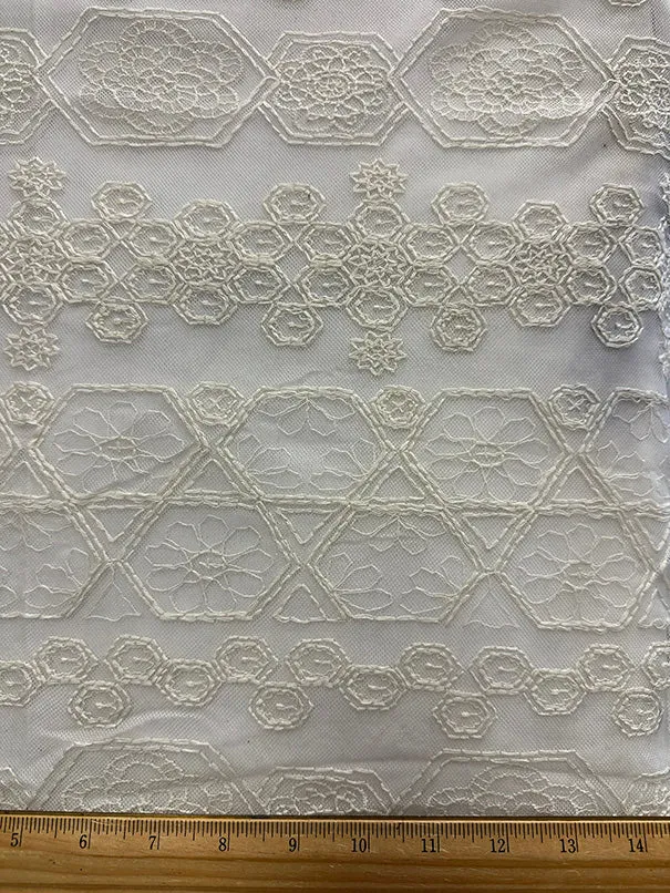 Eggshell Embroidered Mesh Lace Fabric