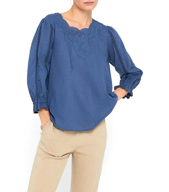 Embroidered Blouse Navy