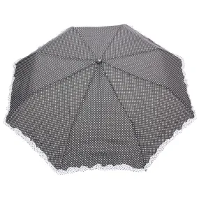 FabSeasons Black Dot Printed with frills 3 fold fancy Automatic Umbrella