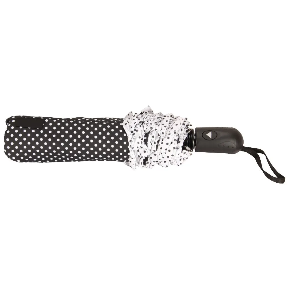 FabSeasons Black Dot Printed with frills 3 fold fancy Automatic Umbrella