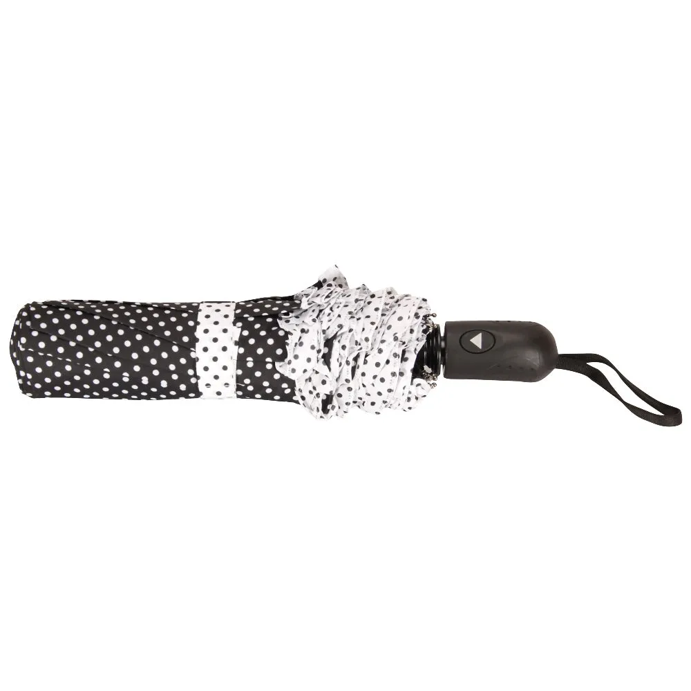 FabSeasons Black Dot Printed with frills 3 fold fancy Automatic Umbrella