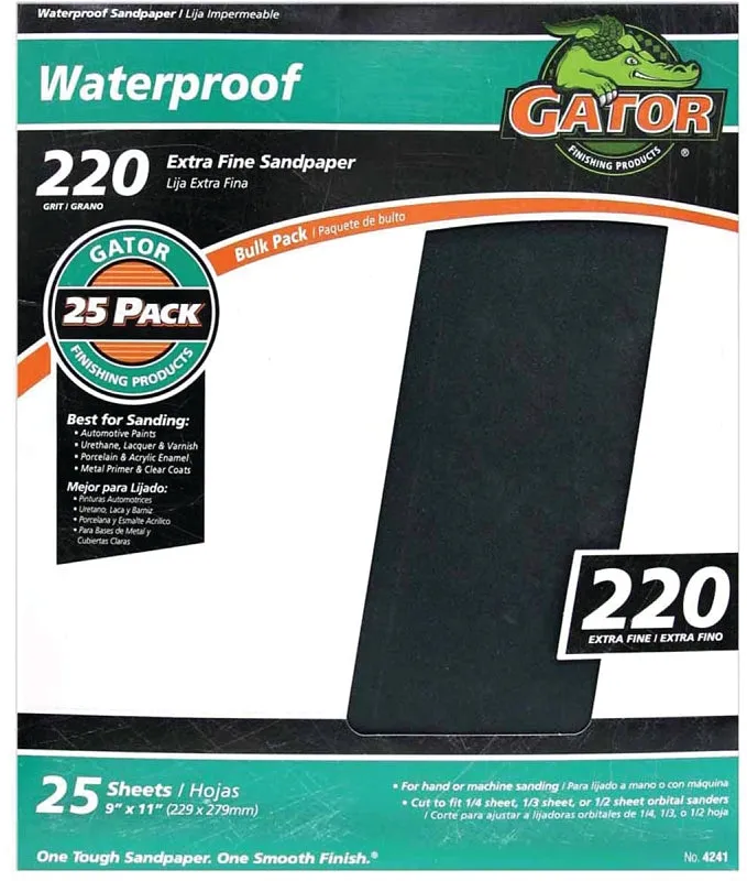 Gator 3283 Sanding Sheet, 11 in L, 9 in W, 220 Grit, Silicone Carbide Abrasive :EA: QUANTITY: 25