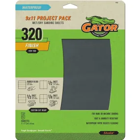 Gator 4473 Sanding Sheet, 9 in L, 11 in W, 320 Grit, Very Fine, Silicone Carbide Abrasive :PK  5: QUANTITY: 1