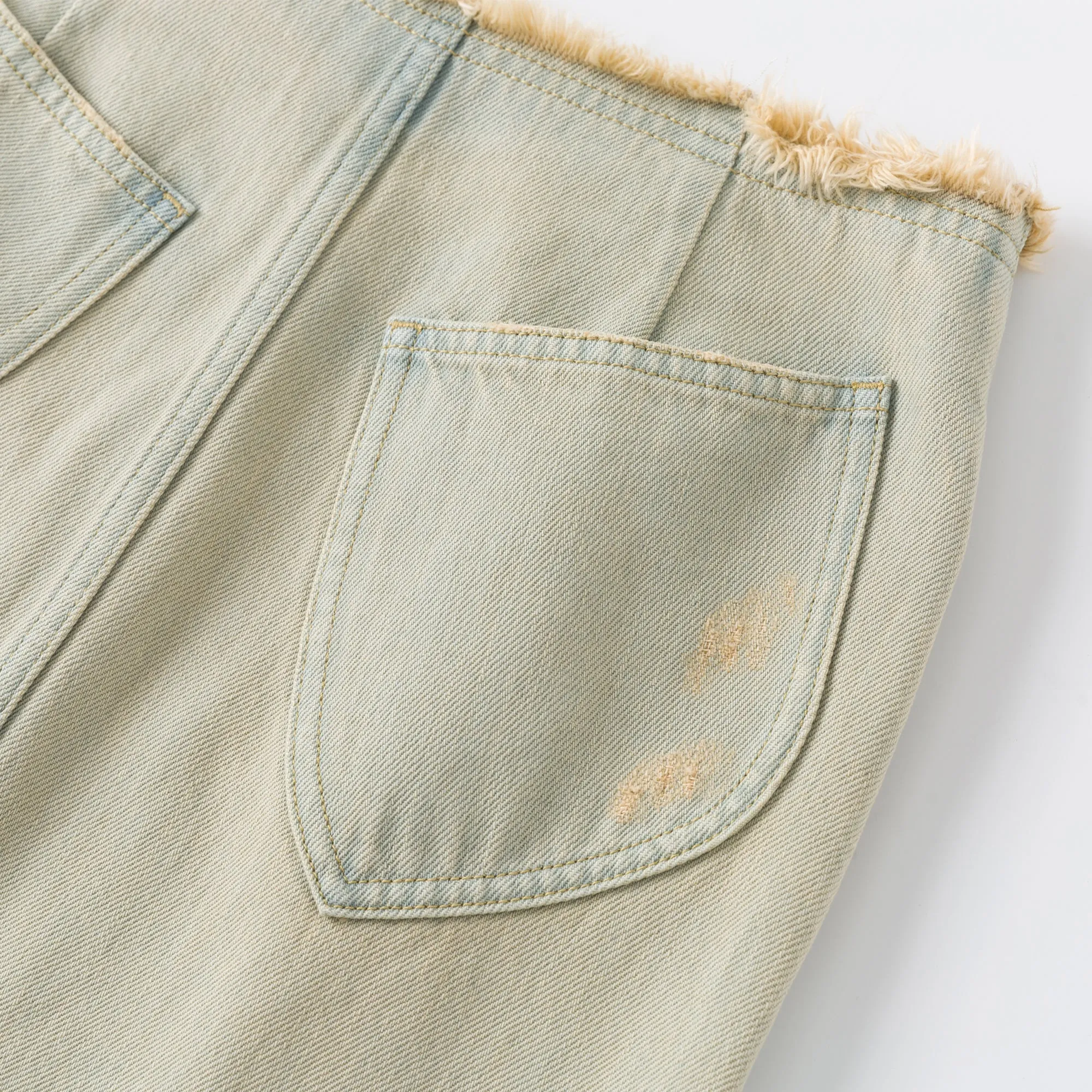 Green Retro Washed Denim Skirt