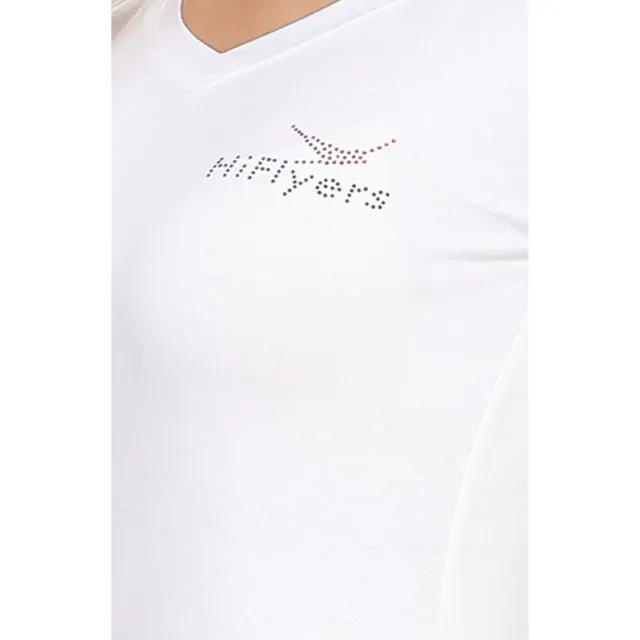 HiFlyers Women Full Sleevs T-Shirts V Neck White